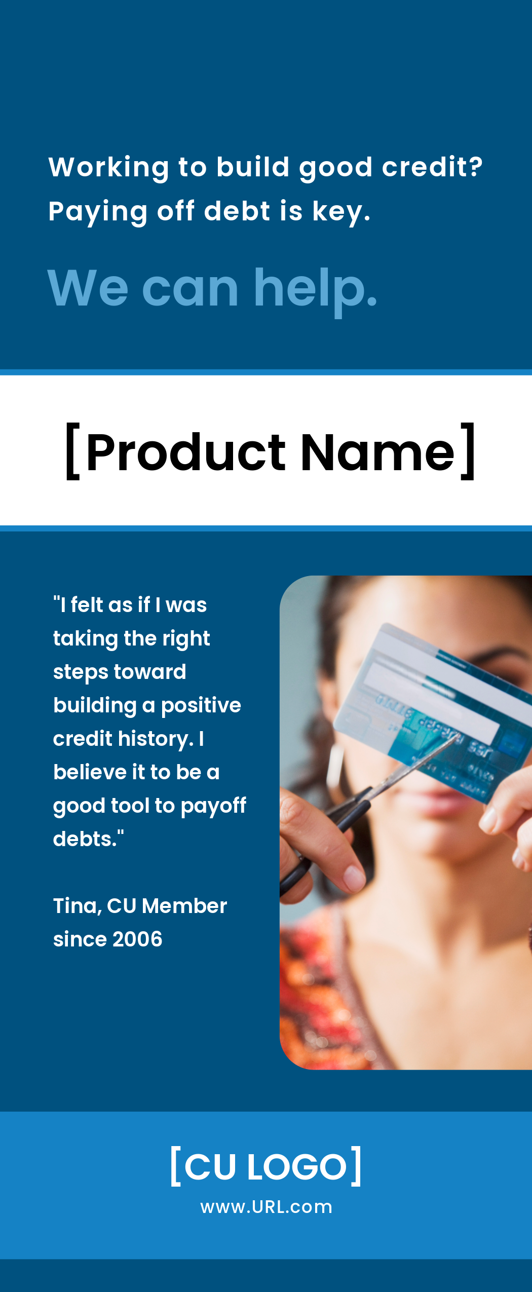 Image of a flyer promoting building good credit using the QCash product.