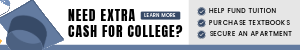 A graduate throwing his cap in the air. Ad reads: "Need extra cash for college? Help fund tuition, purchase textbooks, secure an apartment. Get the cash you need in less than 60 seconds through your digital banking app. No credit check required,."