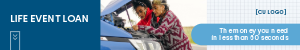 Two women on the side of the road looking under the hood of a car. Ad reads: "Life Event Loan: The money you need in less than 60 seconds."