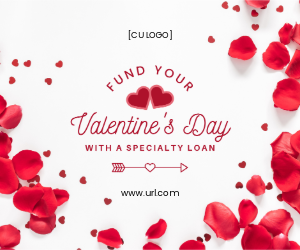 Flat lay of rose petals and heart-shaped confetti. Text reads: "Fund your Valentine's Day with a Specialty Loan."